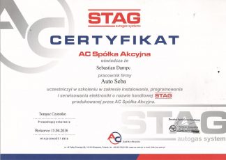 Certyfikat Stag Auto Seba